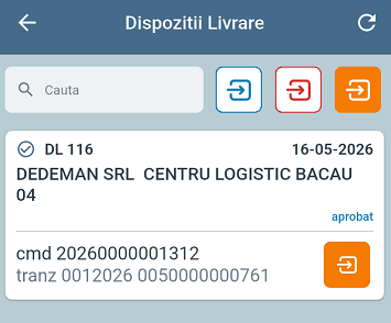 Lista Dispozitii Livrare cu bara de cautare si filtru aprobate