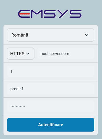 Ecran autentificare cu campuri pre-populate